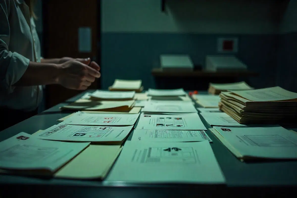 A propósito do tema processo crime arquivado e deste submeta de reabertura de processo, temos uma mesa cheia de papéis.