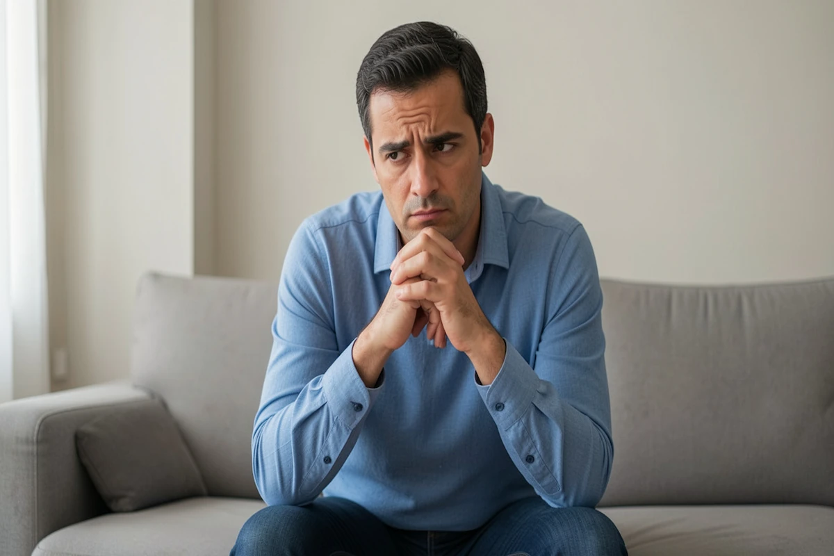 A propósito deste tema "mentir arguido processo crime", vemos alguém sentado no sofá, muito pensativo.